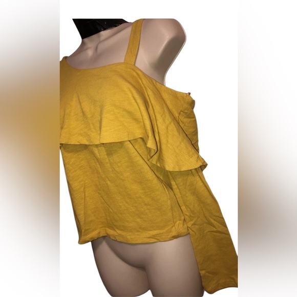 Anthropologie Postmark yellow one‎ shoulder ruffle knit blouse sz small NWT - Picture 7 of 8